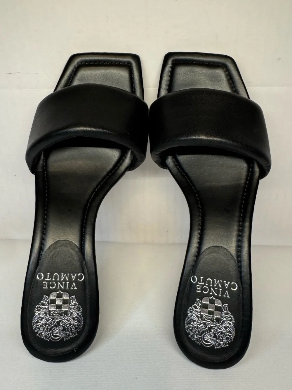 Vince Camuto Black Square Toe Kitten Heel Slide Sandals 7M